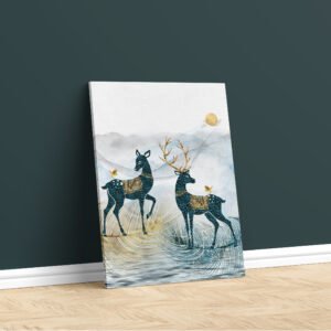 Golden Harmony – Modern Abstract Deer Canvas Wall Art