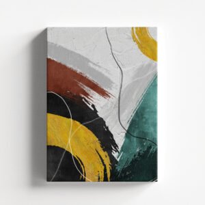 Abstract Wall Art Canvas – Modern Textured Painting with Yellow, Teal & Rust Brush Strokes